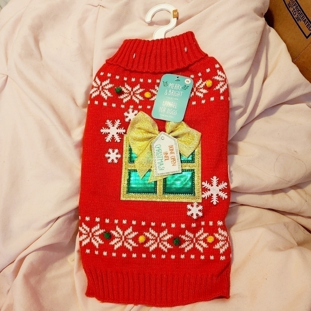 NWT Merry & Bright Pet Dog Dont Open Unitl Christmas Sweater Medium Holiday New